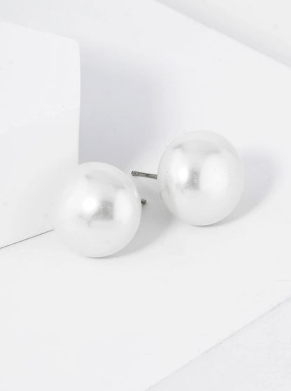 18K Gold Dipped 14mm Pearl Button Stud Earrings