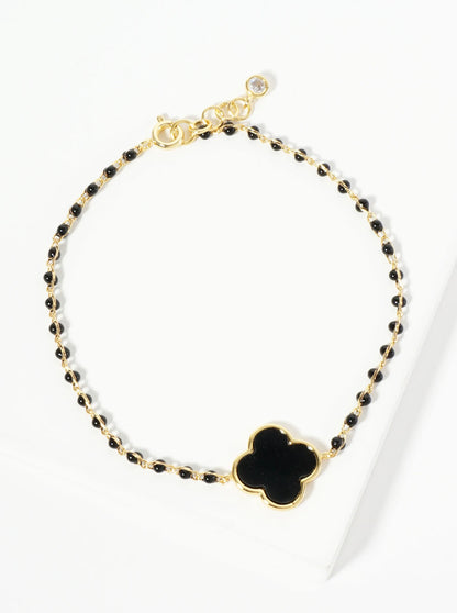 18K Gold Dipped 14mm Quatrefoil Glass Beaded Chain Bracelet