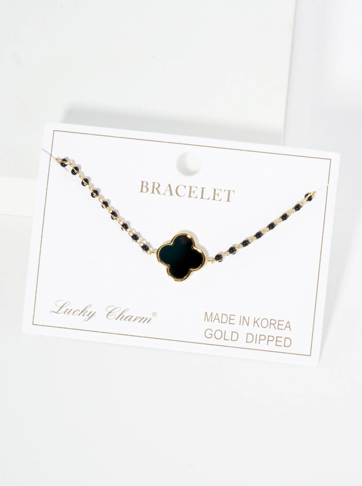 18K Gold Dipped 14mm Quatrefoil Glass Beaded Chain Bracelet