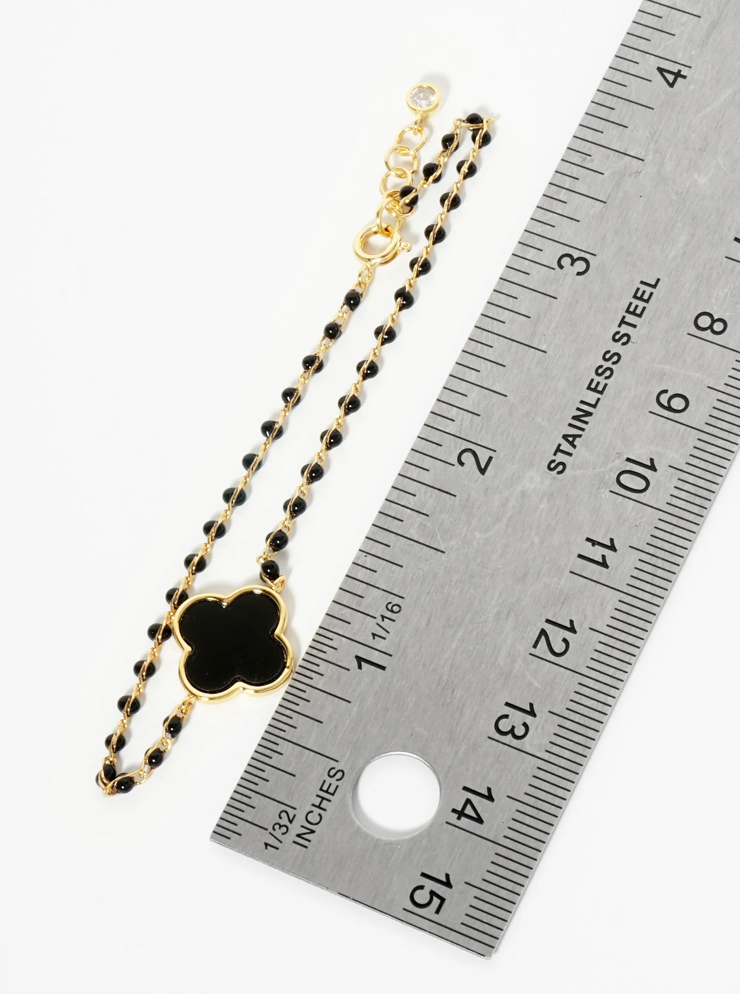 18K Gold Dipped 14mm Quatrefoil Glass Beaded Chain Bracelet