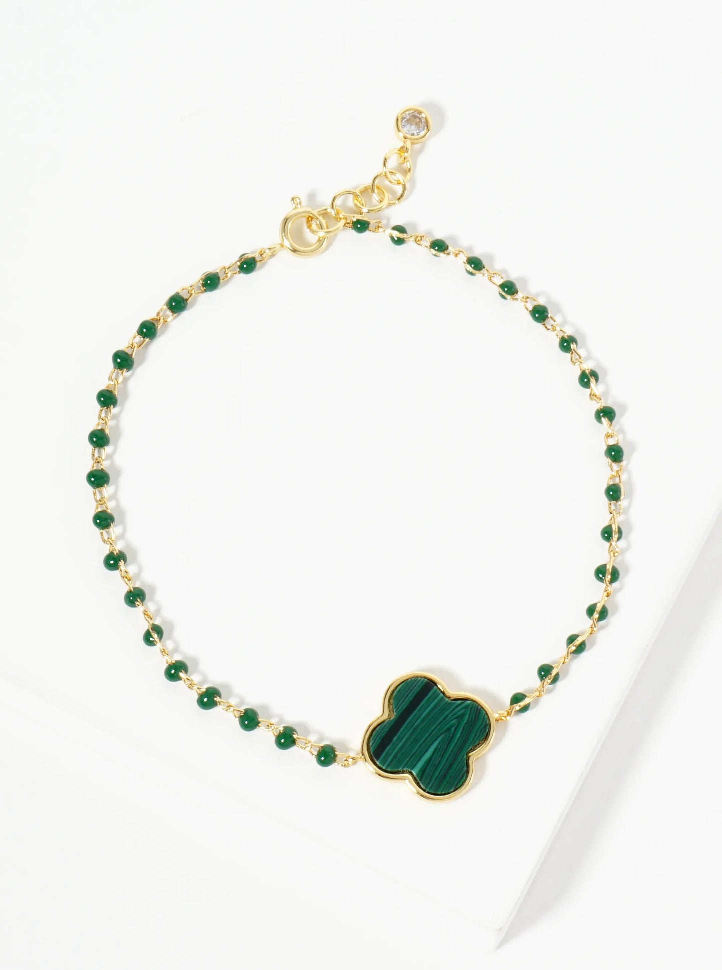 18K Gold Dipped 14mm Quatrefoil Glass Beaded Chain Bracelet