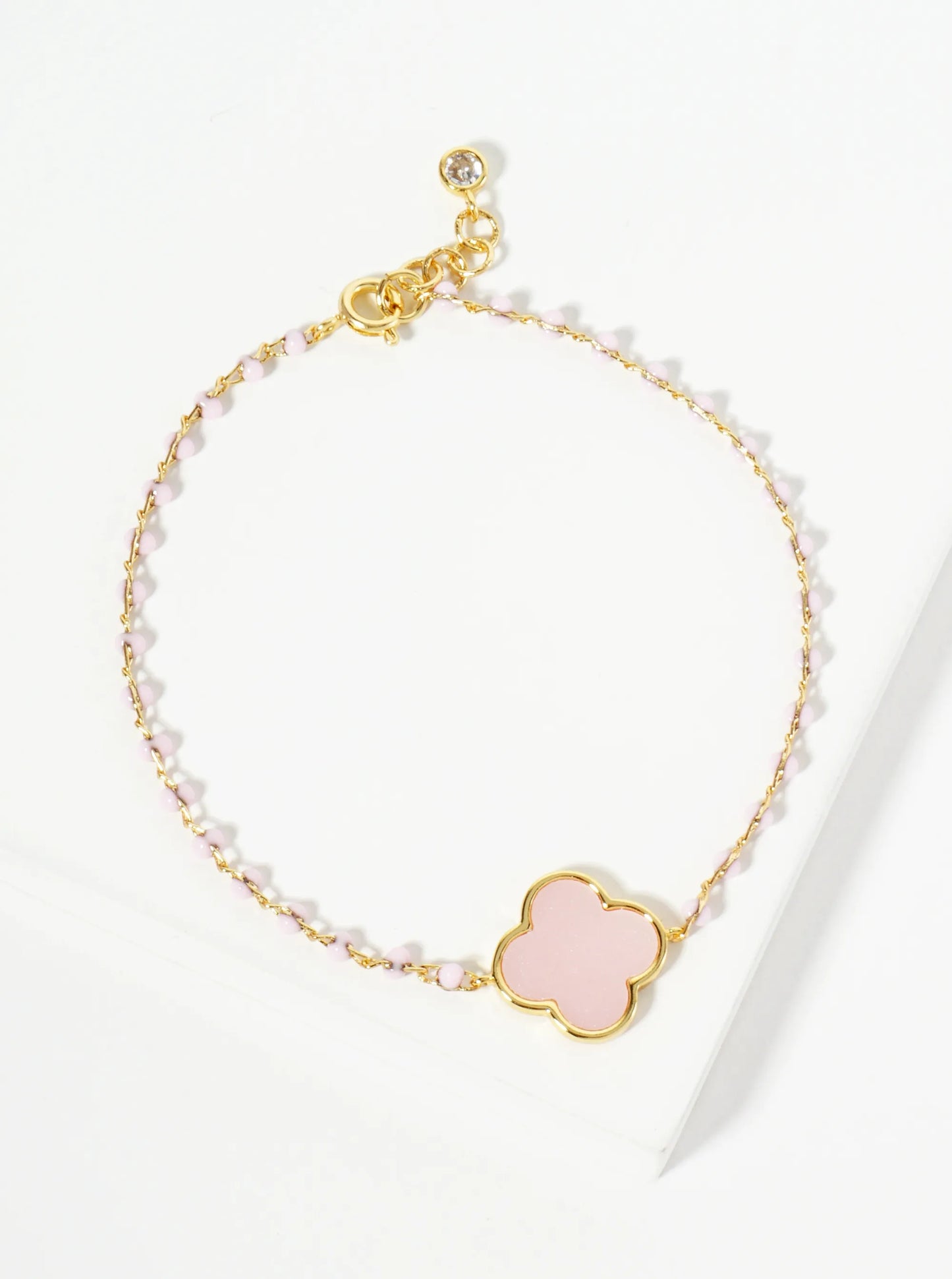 18K Gold Dipped 14mm Quatrefoil Glass Beaded Chain Bracelet