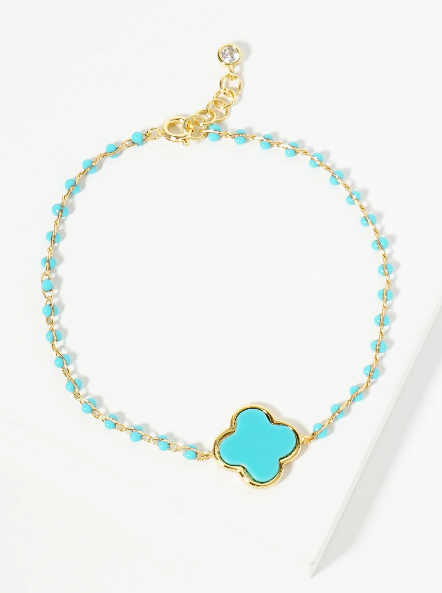 18K Gold Dipped 14mm Quatrefoil Glass Beaded Chain Bracelet