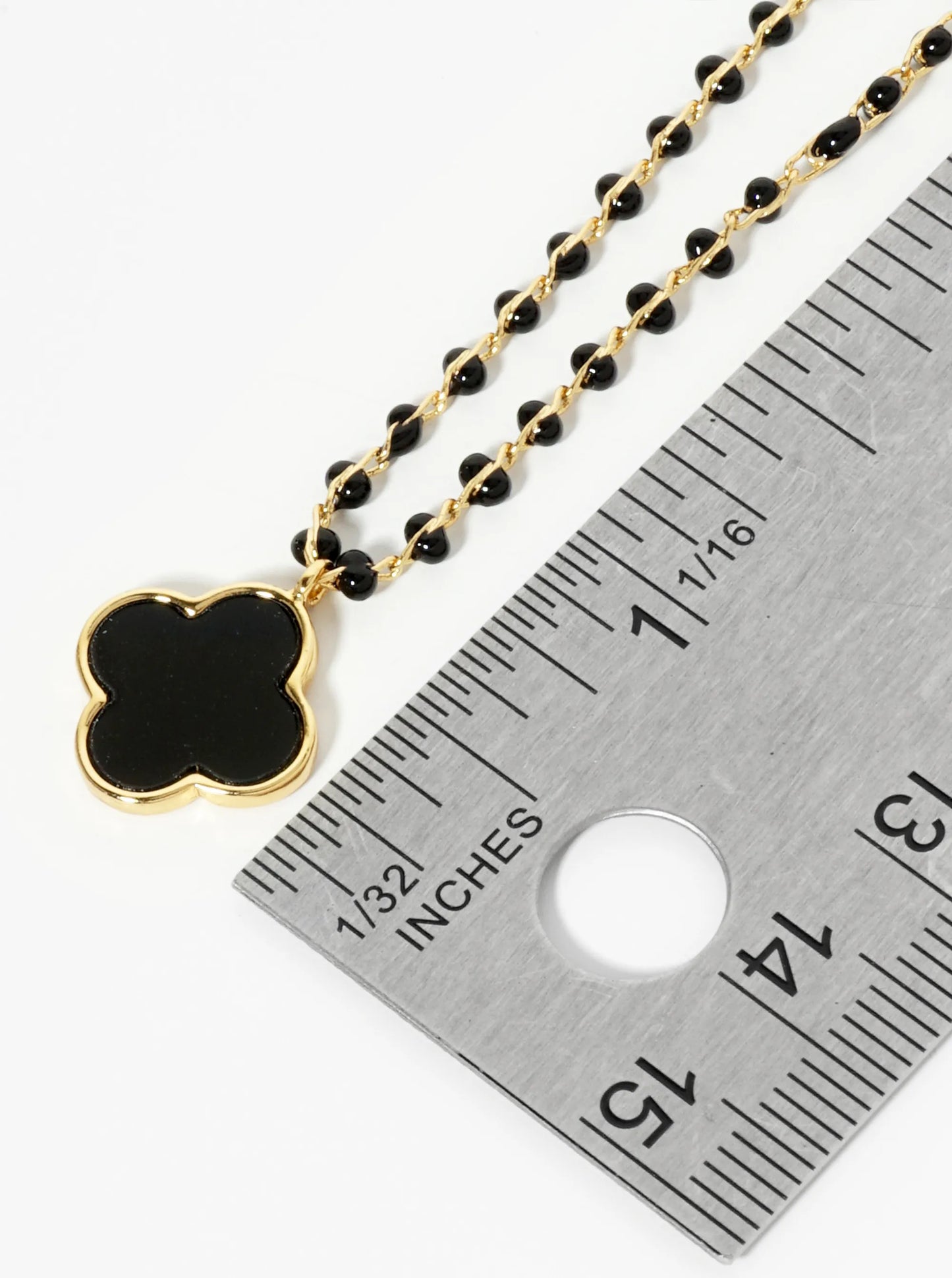 18K Gold Dipped 14mm Quatrefoil Pendant Glass Beaded Chain Necklace