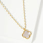 18K Gold Dipped 14mm Quatrefoil Pendant Glass Beaded Chain Necklace