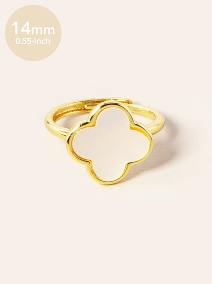 18K Gold Dipped 14mm Semi-Precious Quatrefoil Adjustable Ring