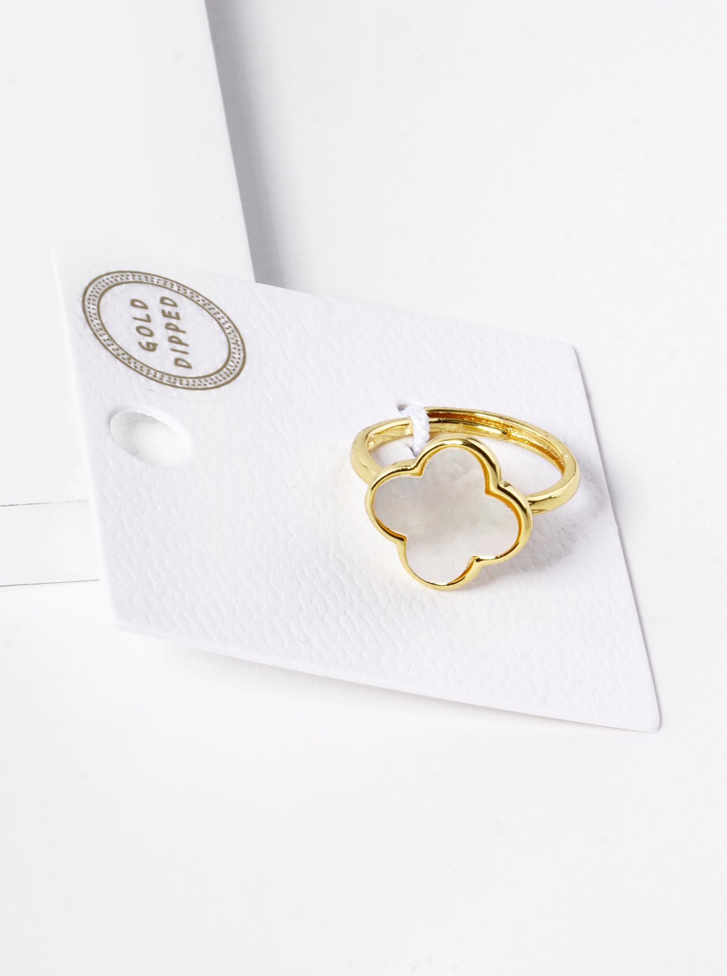 18K Gold Dipped 14mm Semi-Precious Quatrefoil Adjustable Ring