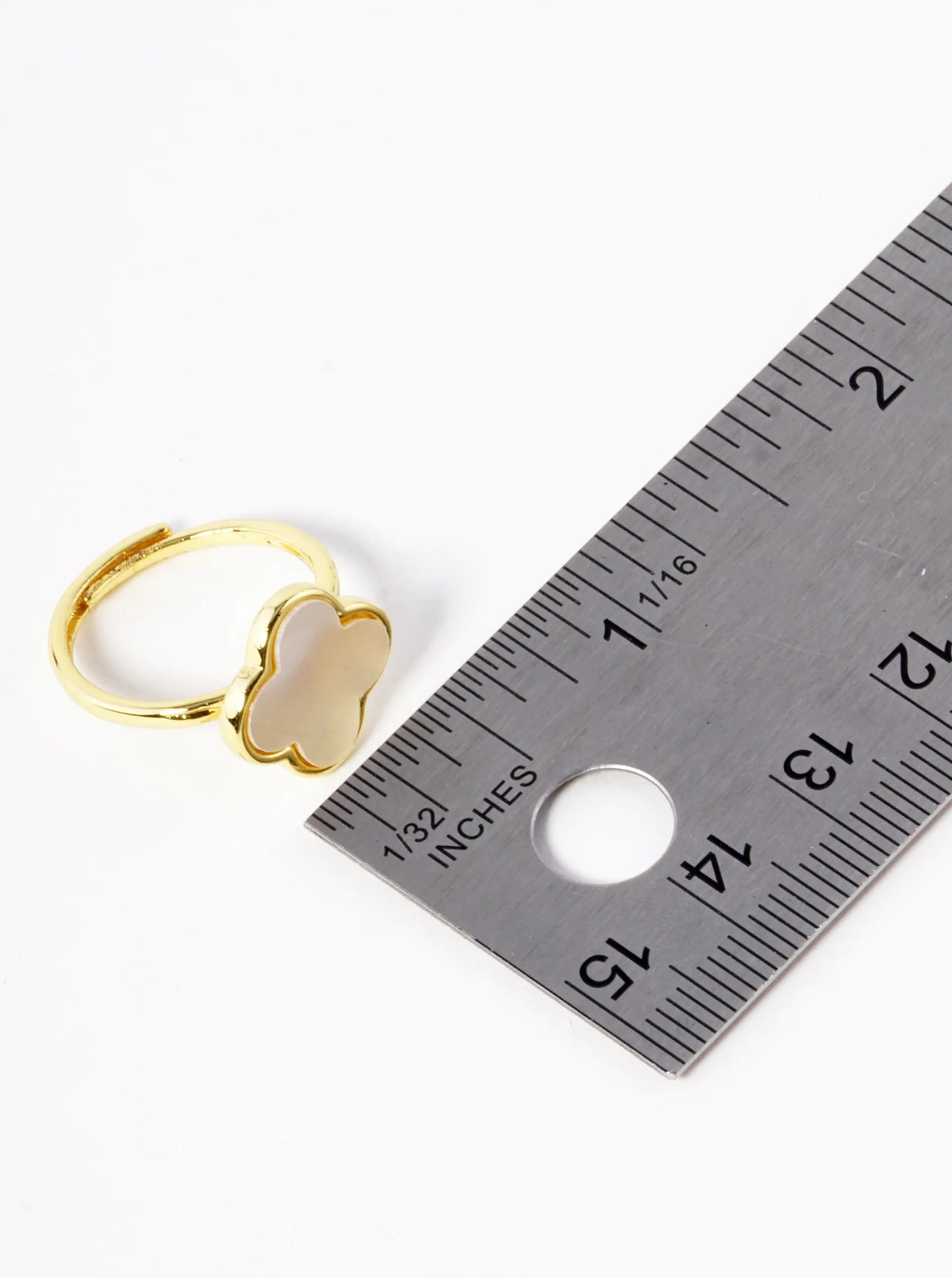 18K Gold Dipped 14mm Semi-Precious Quatrefoil Adjustable Ring