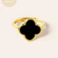 18K Gold Dipped 14mm Semi-Precious Quatrefoil Adjustable Ring