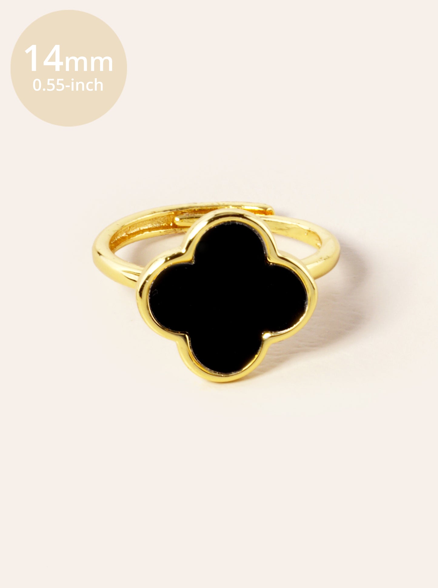 18K Gold Dipped 14mm Semi-Precious Quatrefoil Adjustable Ring
