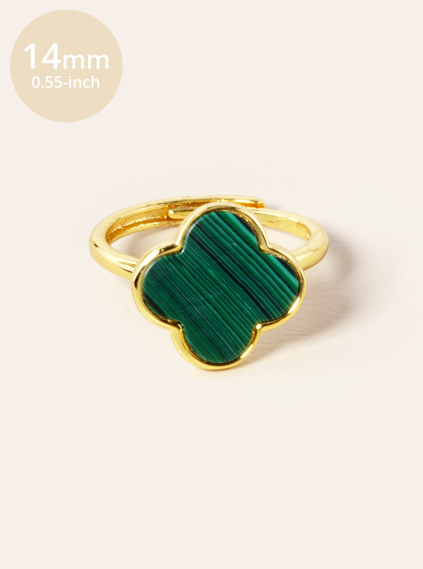 18K Gold Dipped 14mm Semi-Precious Quatrefoil Adjustable Ring