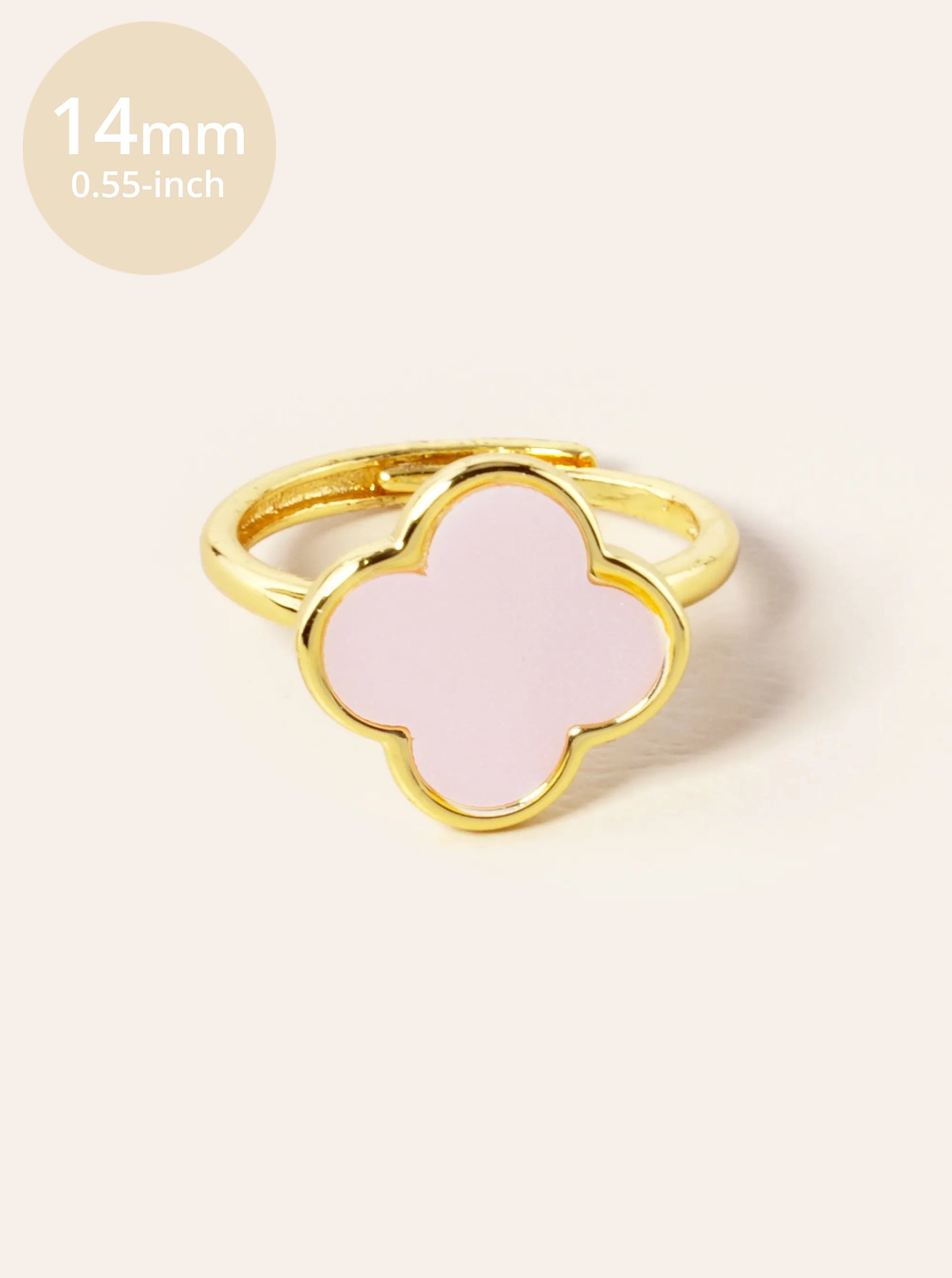 18K Gold Dipped 14mm Semi-Precious Quatrefoil Adjustable Ring