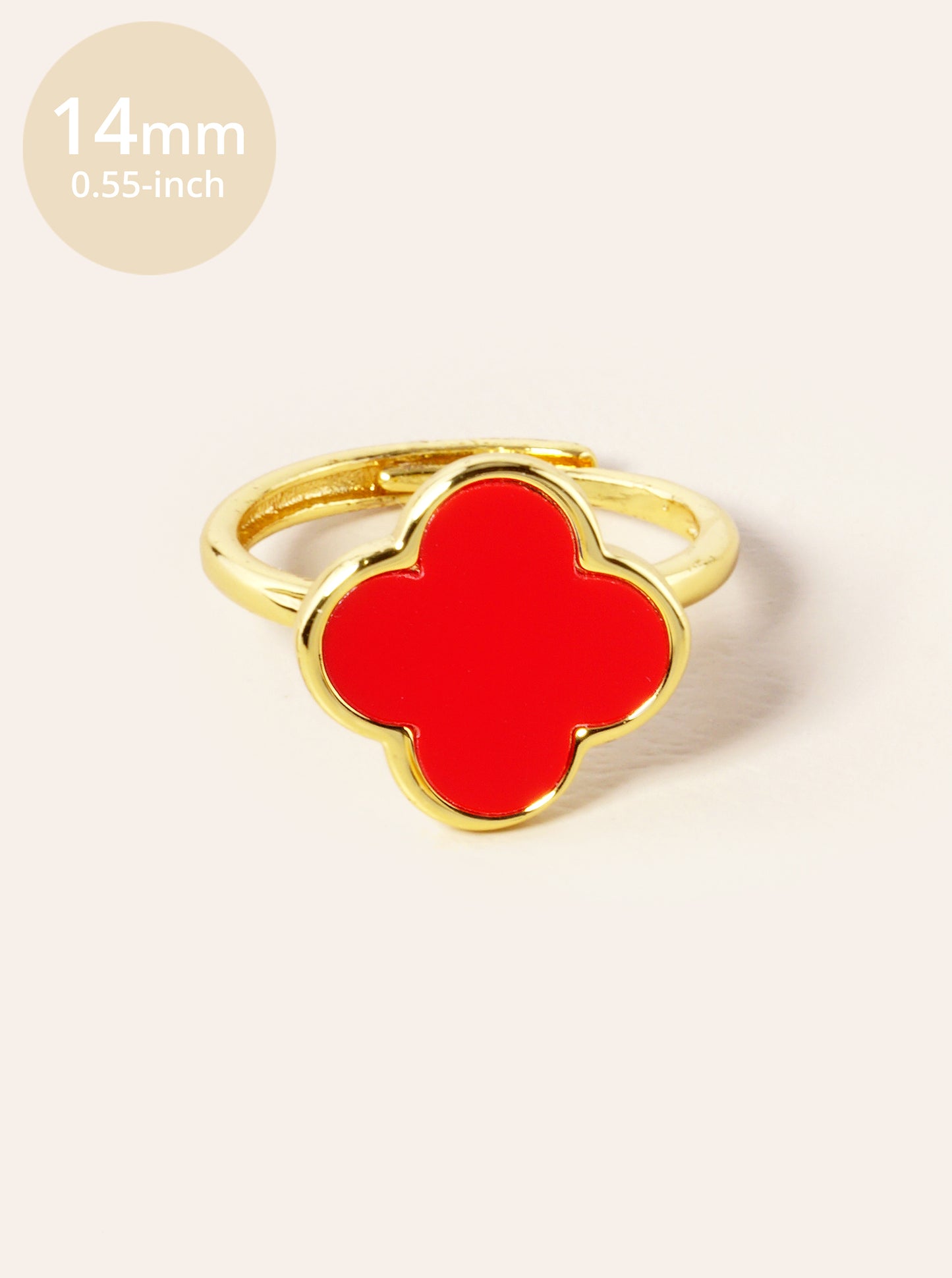18K Gold Dipped 14mm Semi-Precious Quatrefoil Adjustable Ring