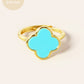 18K Gold Dipped 14mm Semi-Precious Quatrefoil Adjustable Ring