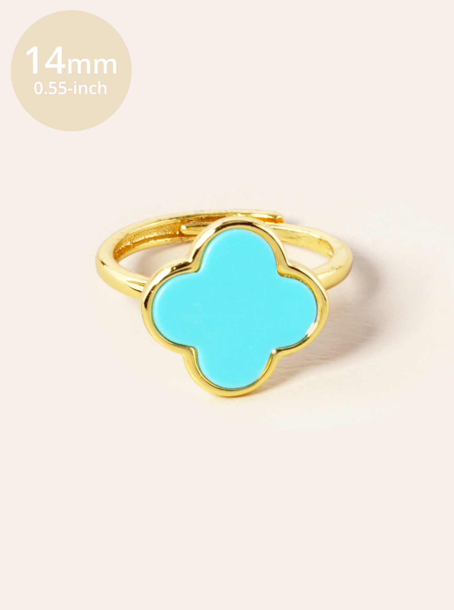 18K Gold Dipped 14mm Semi-Precious Quatrefoil Adjustable Ring