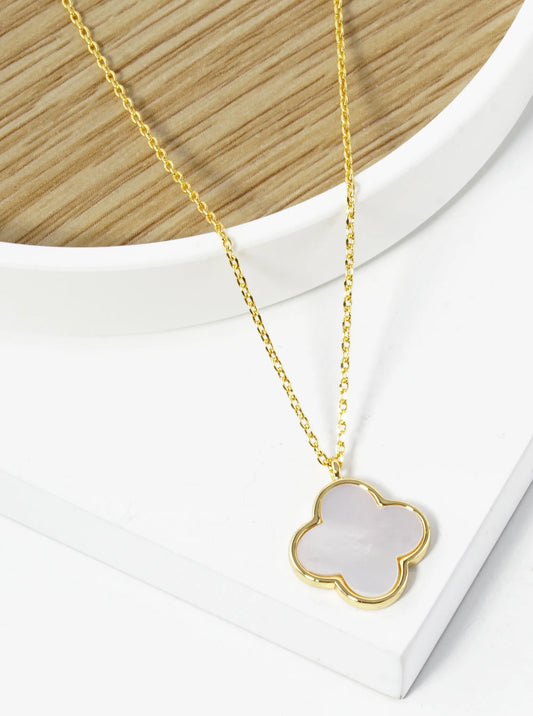 18K Gold Dipped 14mm Semi-Precious Quatrefoil Pendant Necklace