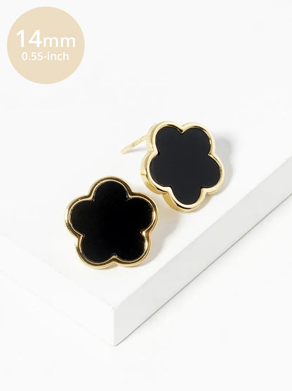18K Gold Dipped 14mm Semi-Precious Stone Flower Stud Earrings