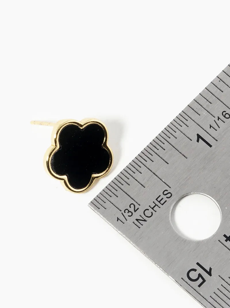 18K Gold Dipped 14mm Semi-Precious Stone Flower Stud Earrings