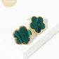 18K Gold Dipped 14mm Semi-Precious Stone Flower Stud Earrings