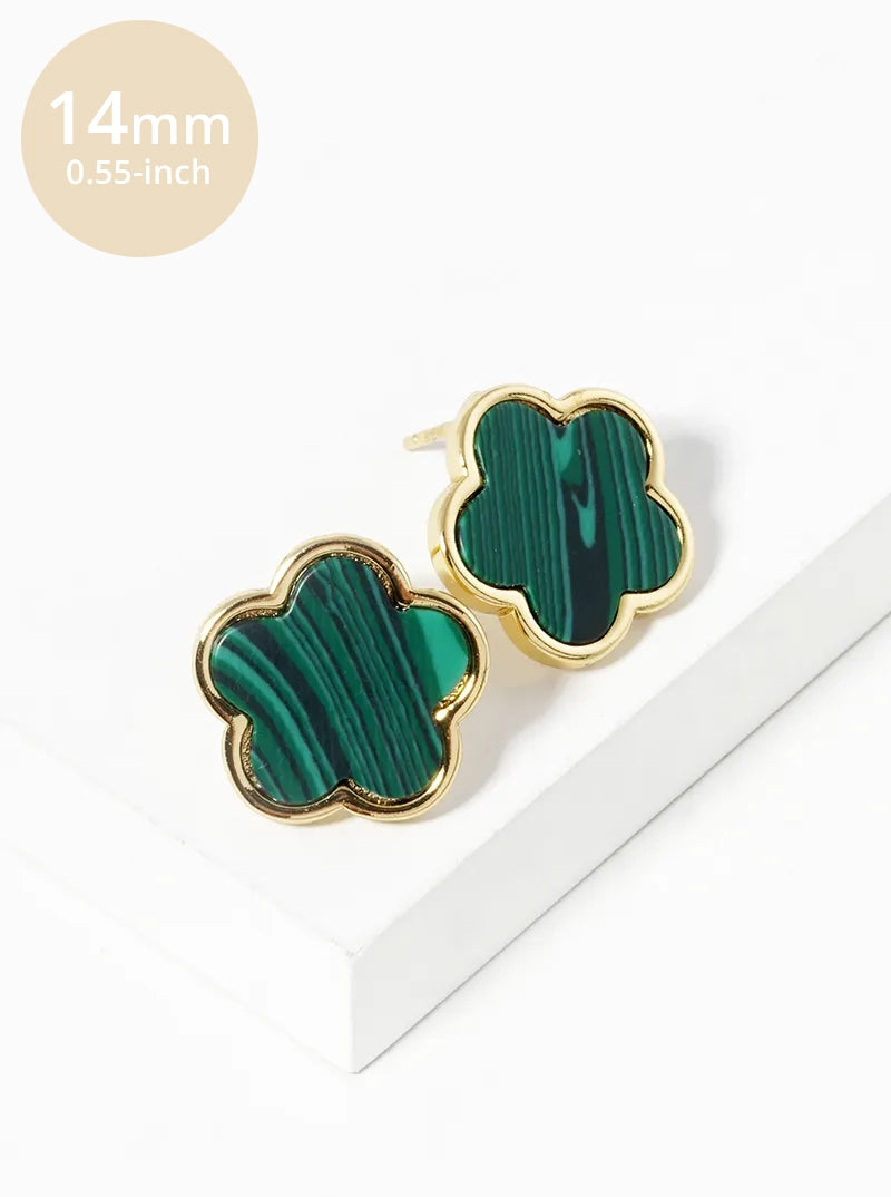 18K Gold Dipped 14mm Semi-Precious Stone Flower Stud Earrings