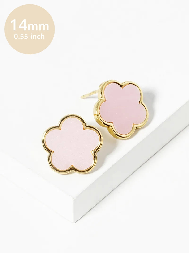 18K Gold Dipped 14mm Semi-Precious Stone Flower Stud Earrings