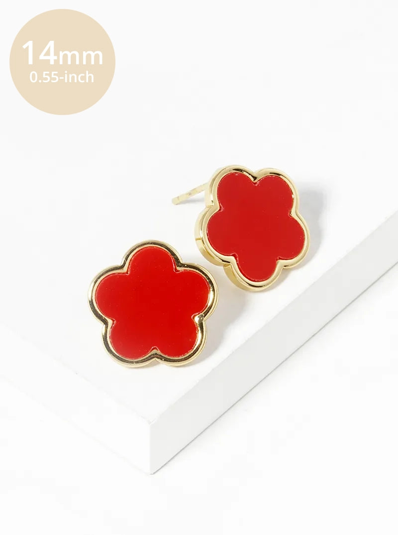 18K Gold Dipped 14mm Semi-Precious Stone Flower Stud Earrings