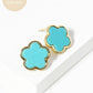 18K Gold Dipped 14mm Semi-Precious Stone Flower Stud Earrings