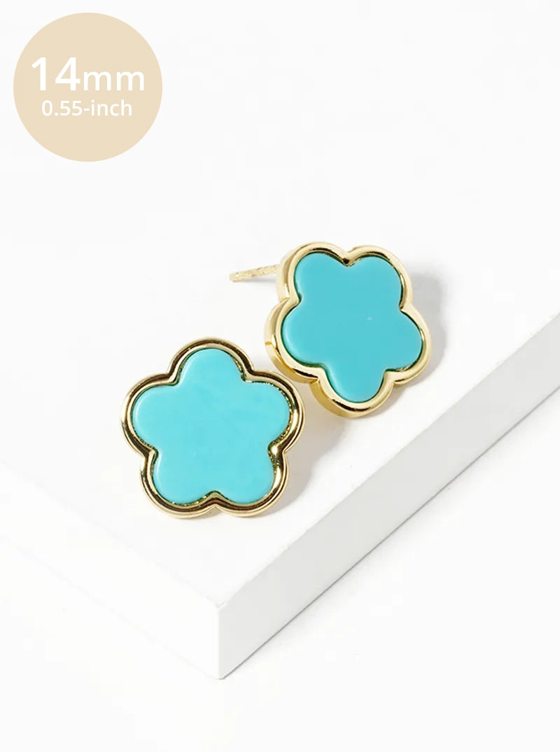 18K Gold Dipped 14mm Semi-Precious Stone Flower Stud Earrings