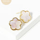 18K Gold Dipped 14mm Semi-Precious Stone Flower Stud Earrings