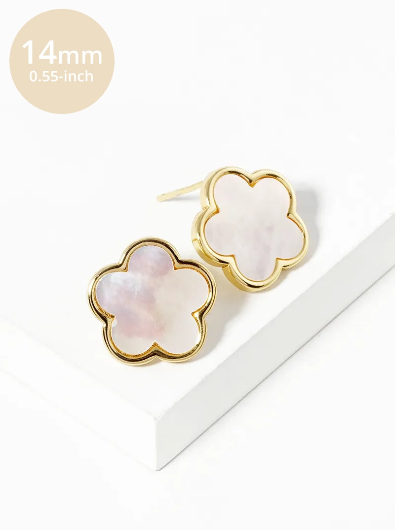 18K Gold Dipped 14mm Semi-Precious Stone Flower Stud Earrings
