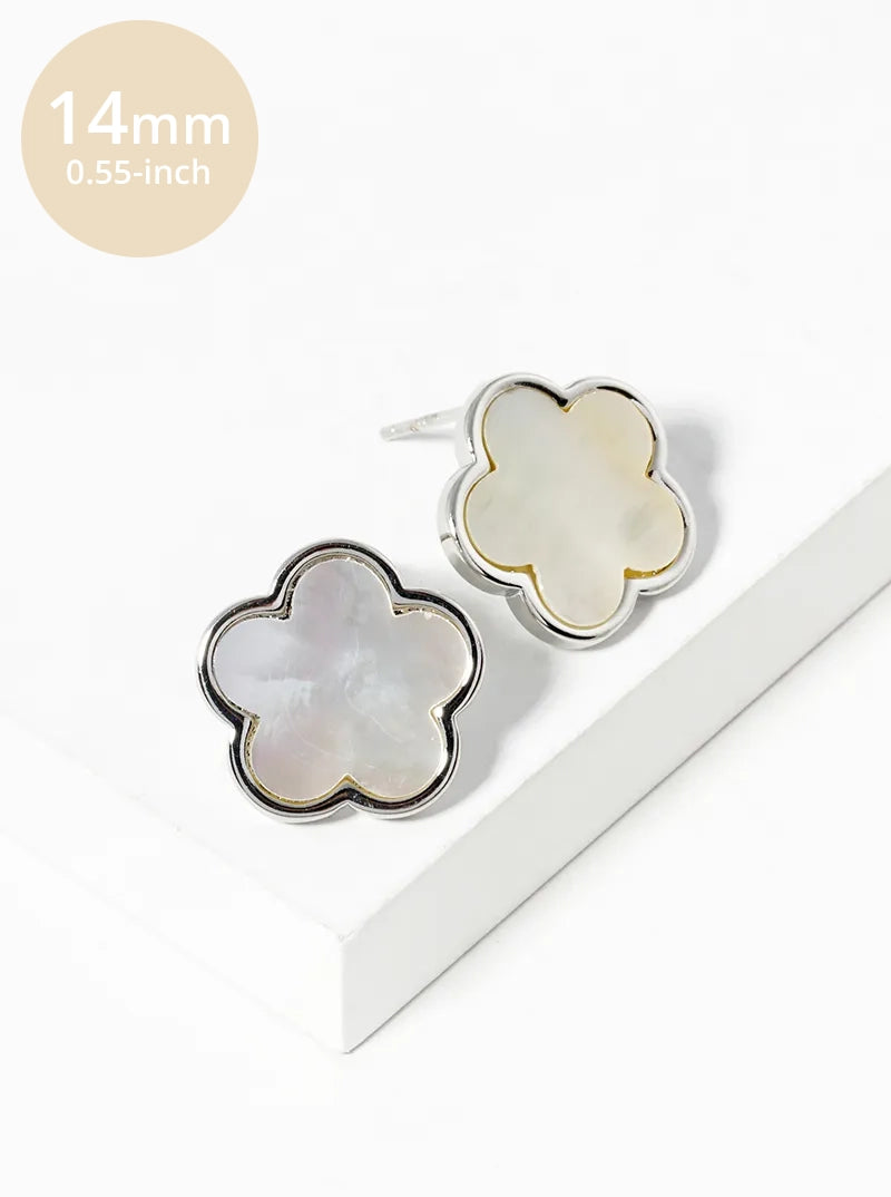 18K Gold Dipped 14mm Semi-Precious Stone Flower Stud Earrings