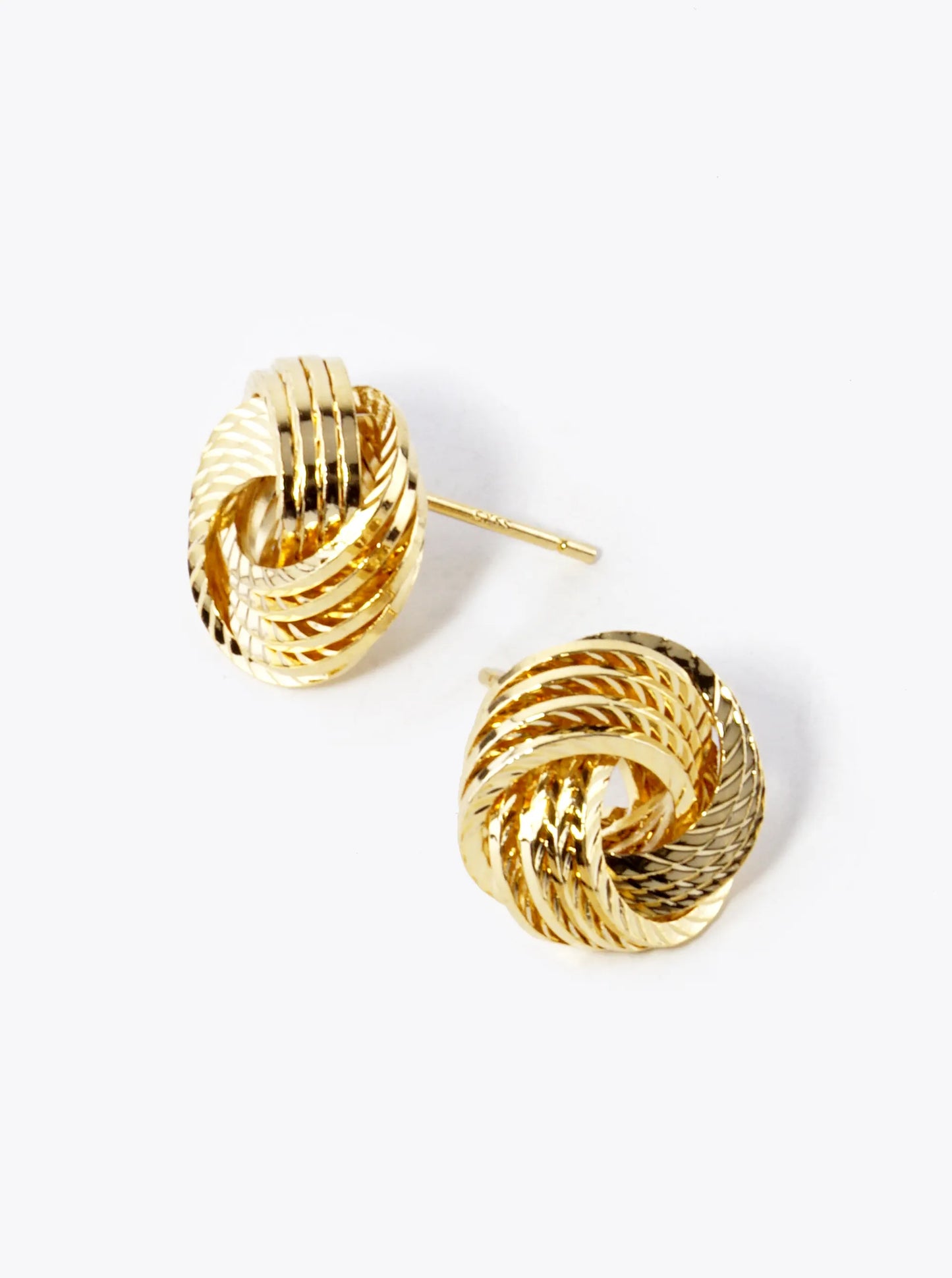 18K Gold Dipped 14mm Textured Brass Love Knot Stud Earrings