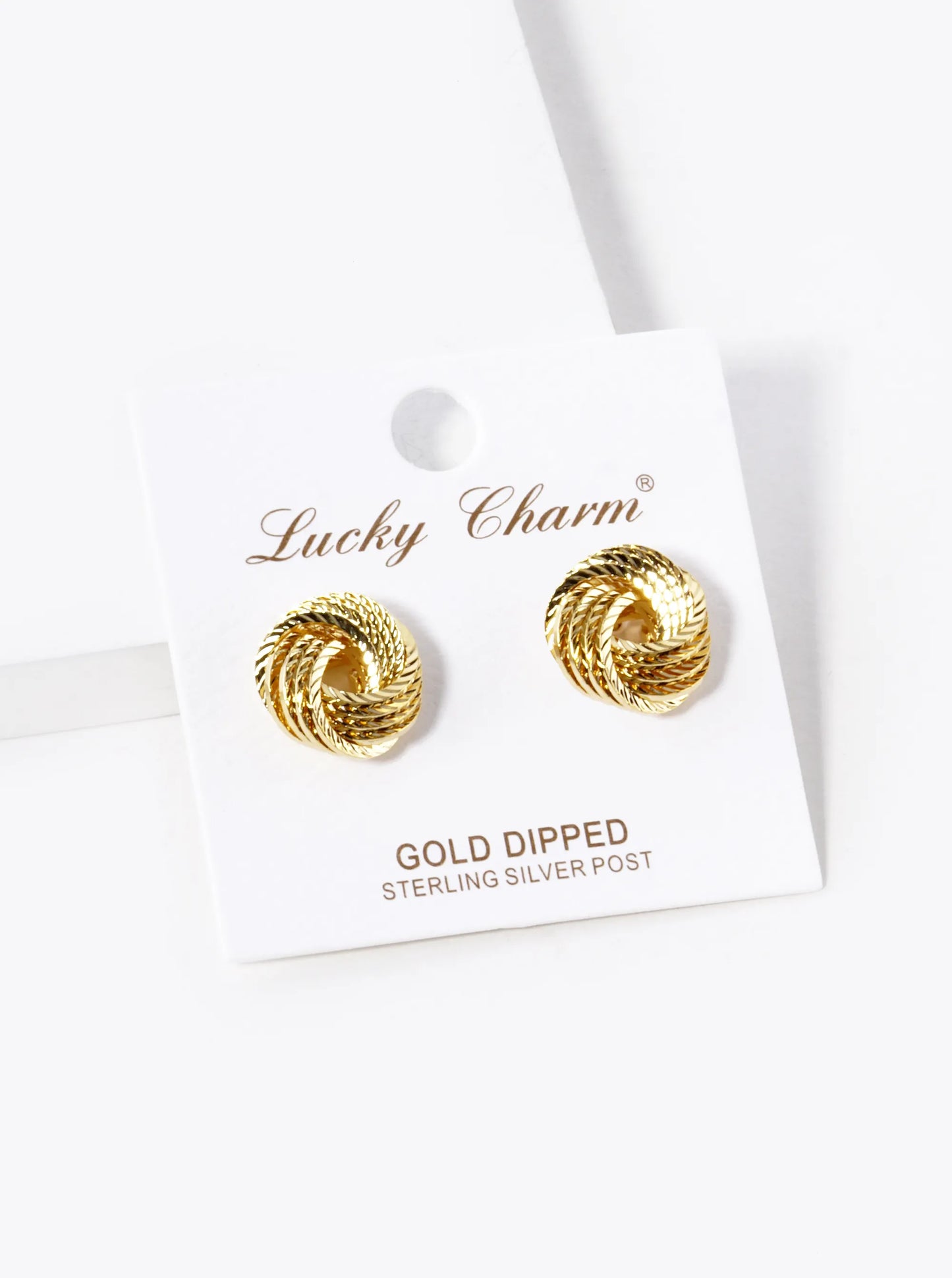 18K Gold Dipped 14mm Textured Brass Love Knot Stud Earrings