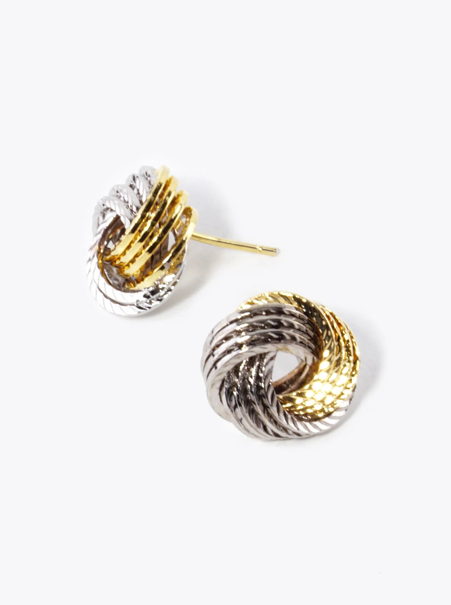 18K Gold Dipped 14mm Textured Brass Love Knot Stud Earrings