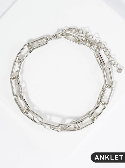 18K Gold Dipped 15mm 6mm Brass Layered Link Chain Anklet