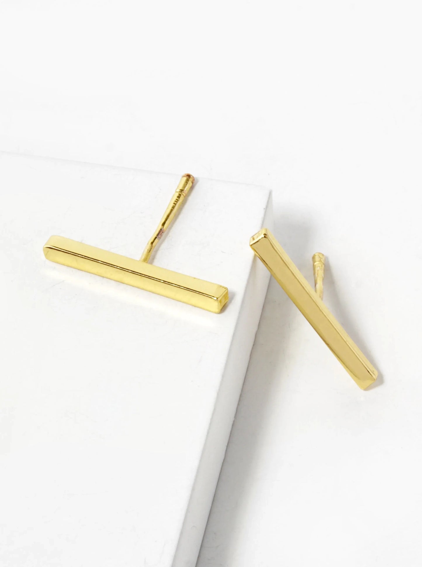 18K Gold Dipped 15mm Brass Bar Sterling Silver Post Stud Earrings