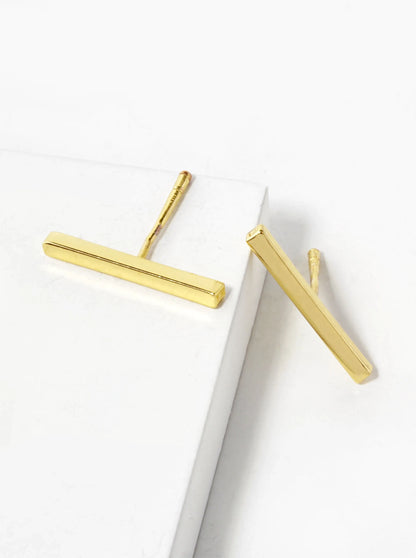 18K Gold Dipped 15mm Brass Bar Sterling Silver Post Stud Earrings