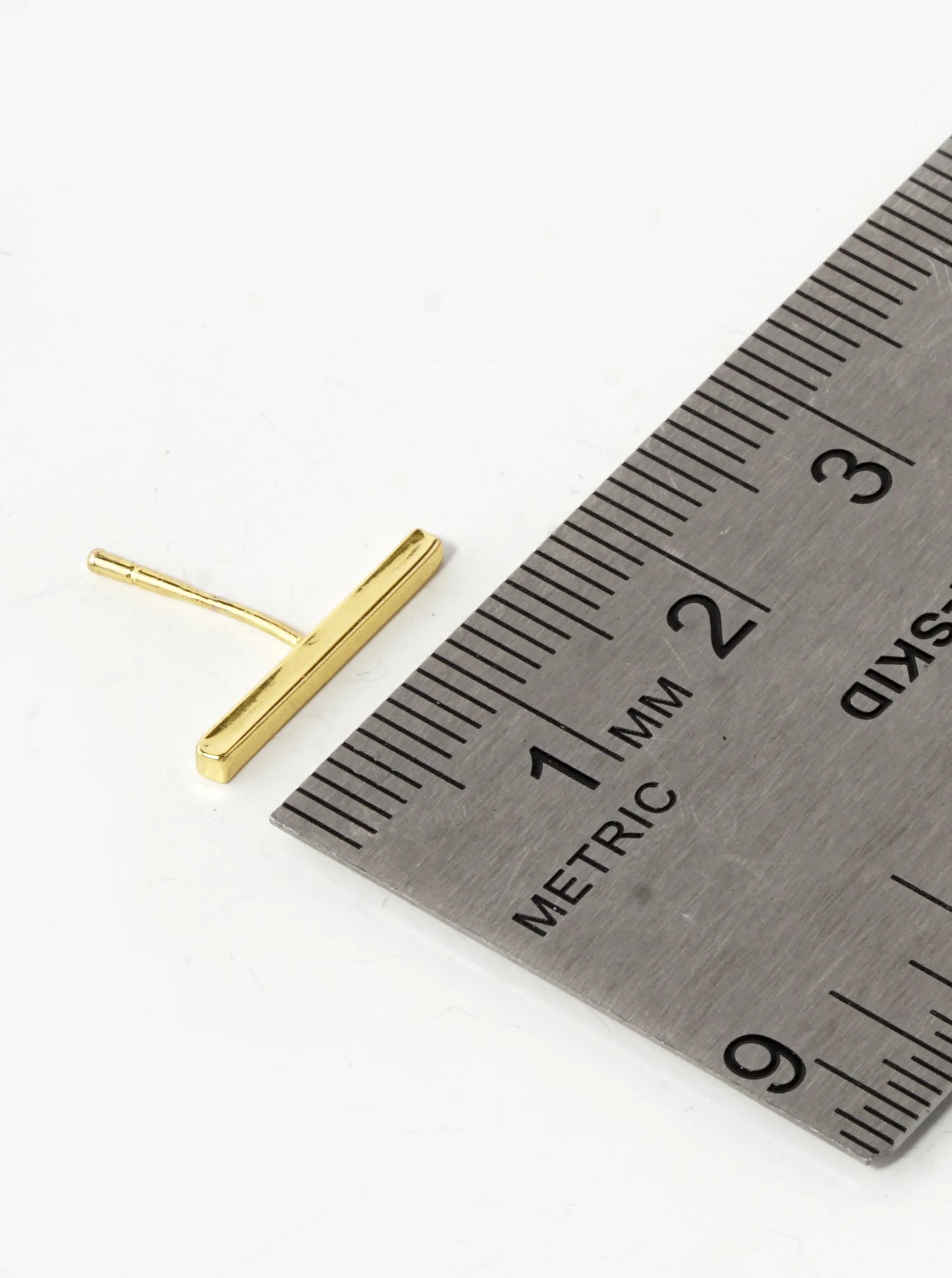 18K Gold Dipped 15mm Brass Bar Sterling Silver Post Stud Earrings