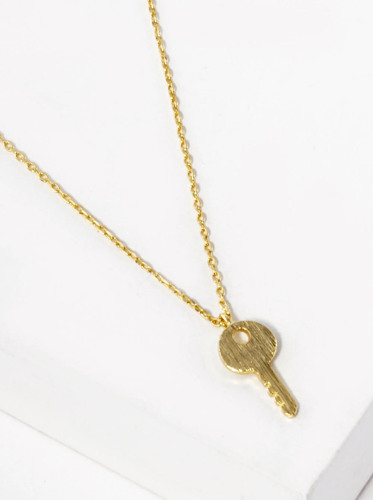 18K Gold Dipped 15mm Brushed Brass Key Pendant Necklace