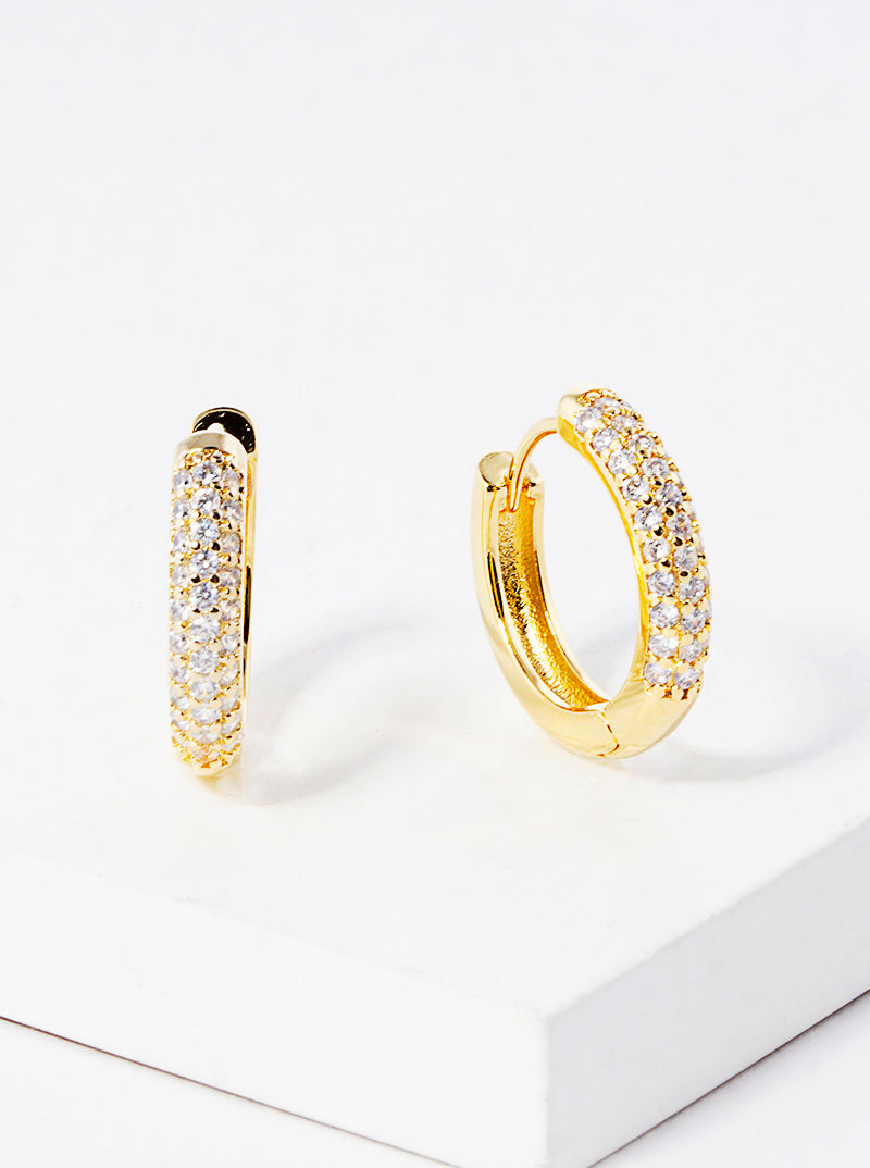 18K Gold Dipped 15mm CZ Pave Huggie Hoop Earrings