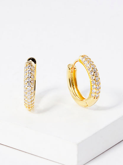 18K Gold Dipped 15mm CZ Pave Huggie Hoop Earrings