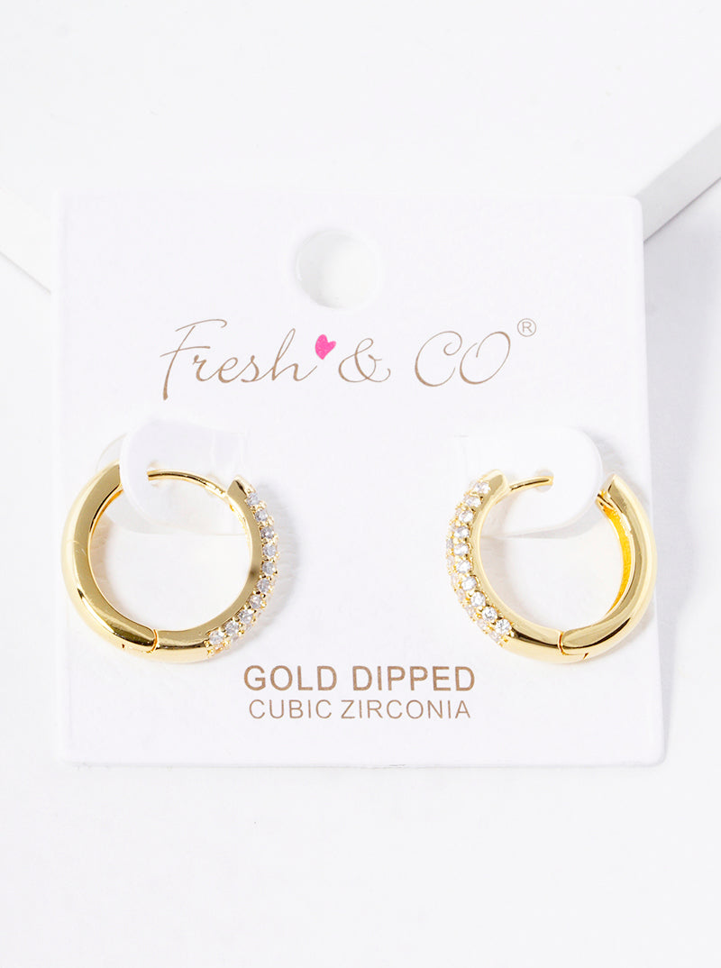 18K Gold Dipped 15mm CZ Pave Huggie Hoop Earrings