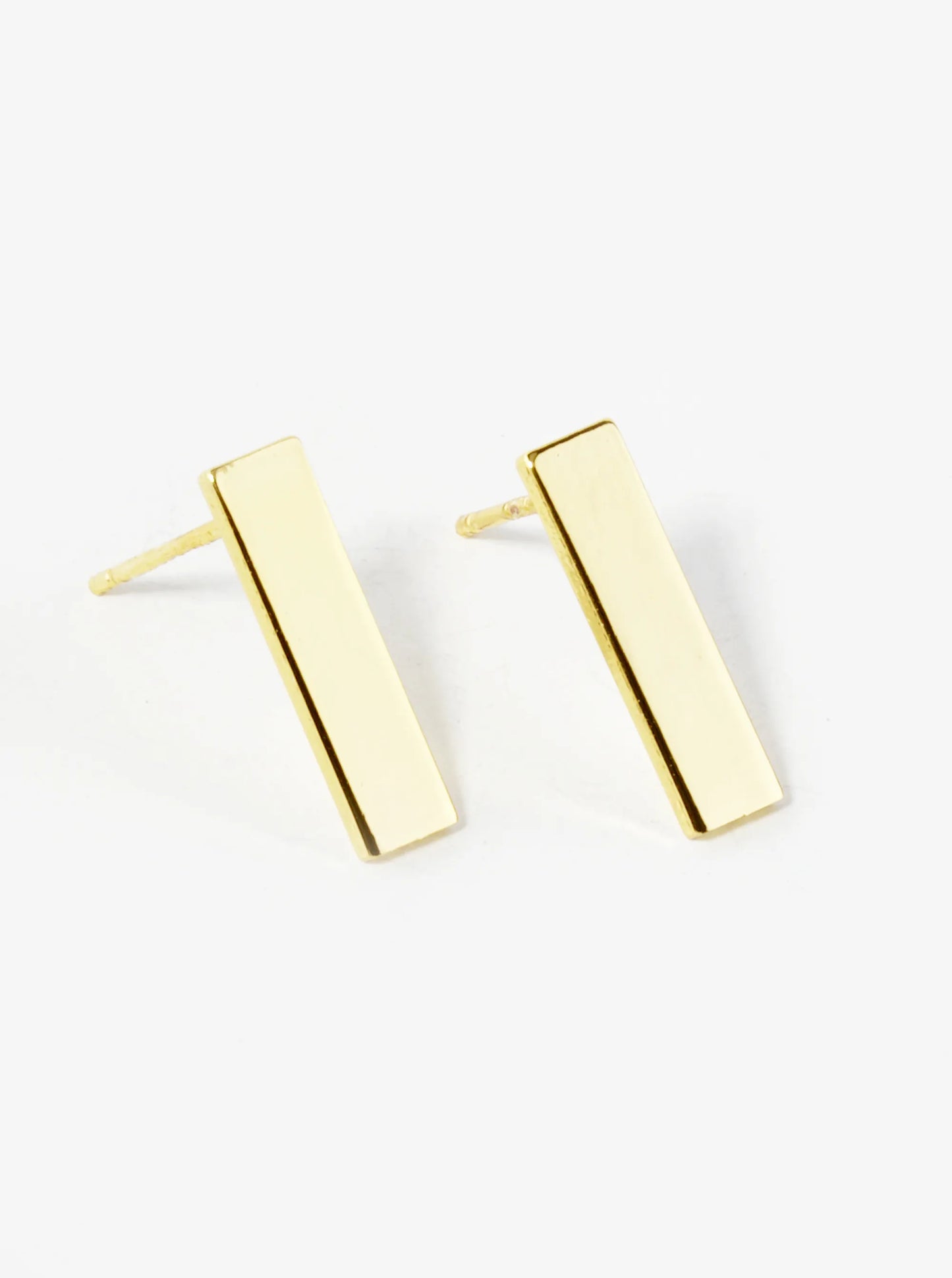 18K Gold Dipped 15mm Flat Rectangle Bar Stud Earrings