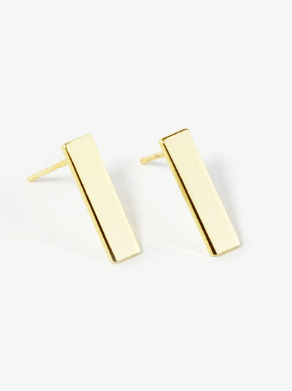 18K Gold Dipped 15mm Flat Rectangle Bar Stud Earrings