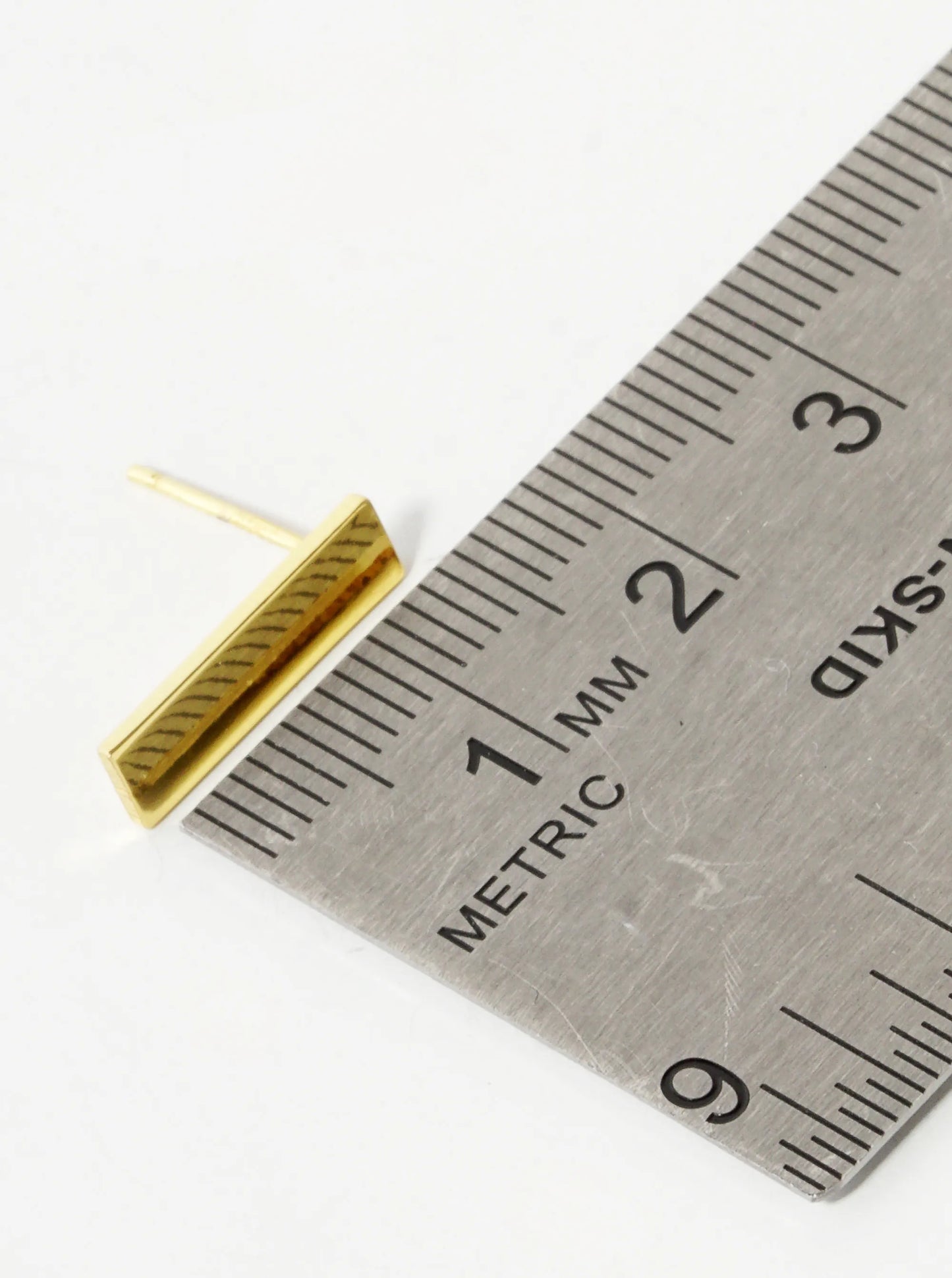 18K Gold Dipped 15mm Flat Rectangle Bar Stud Earrings