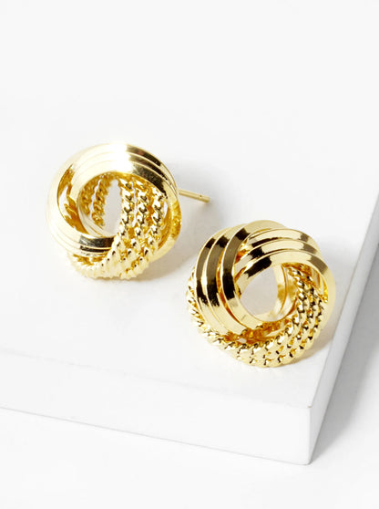 18K Gold Dipped 15mm Mixed Texture Love Knot Stud Earrings