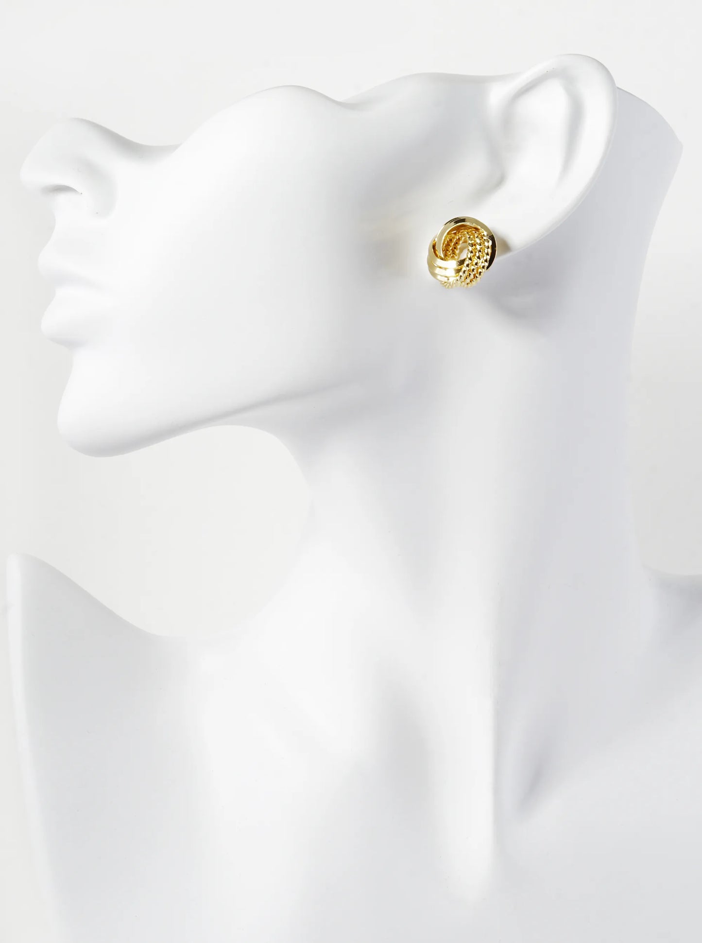 18K Gold Dipped 15mm Mixed Texture Love Knot Stud Earrings