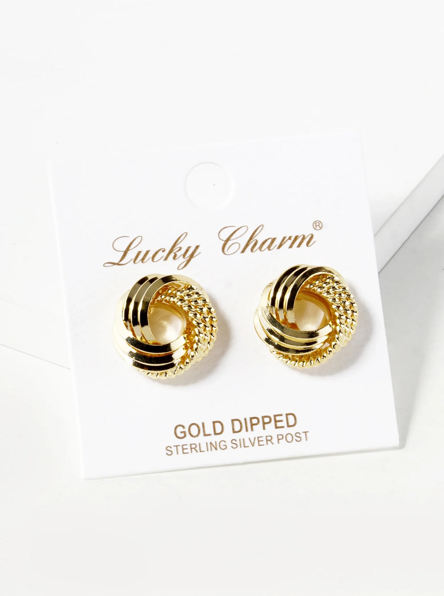 18K Gold Dipped 15mm Mixed Texture Love Knot Stud Earrings