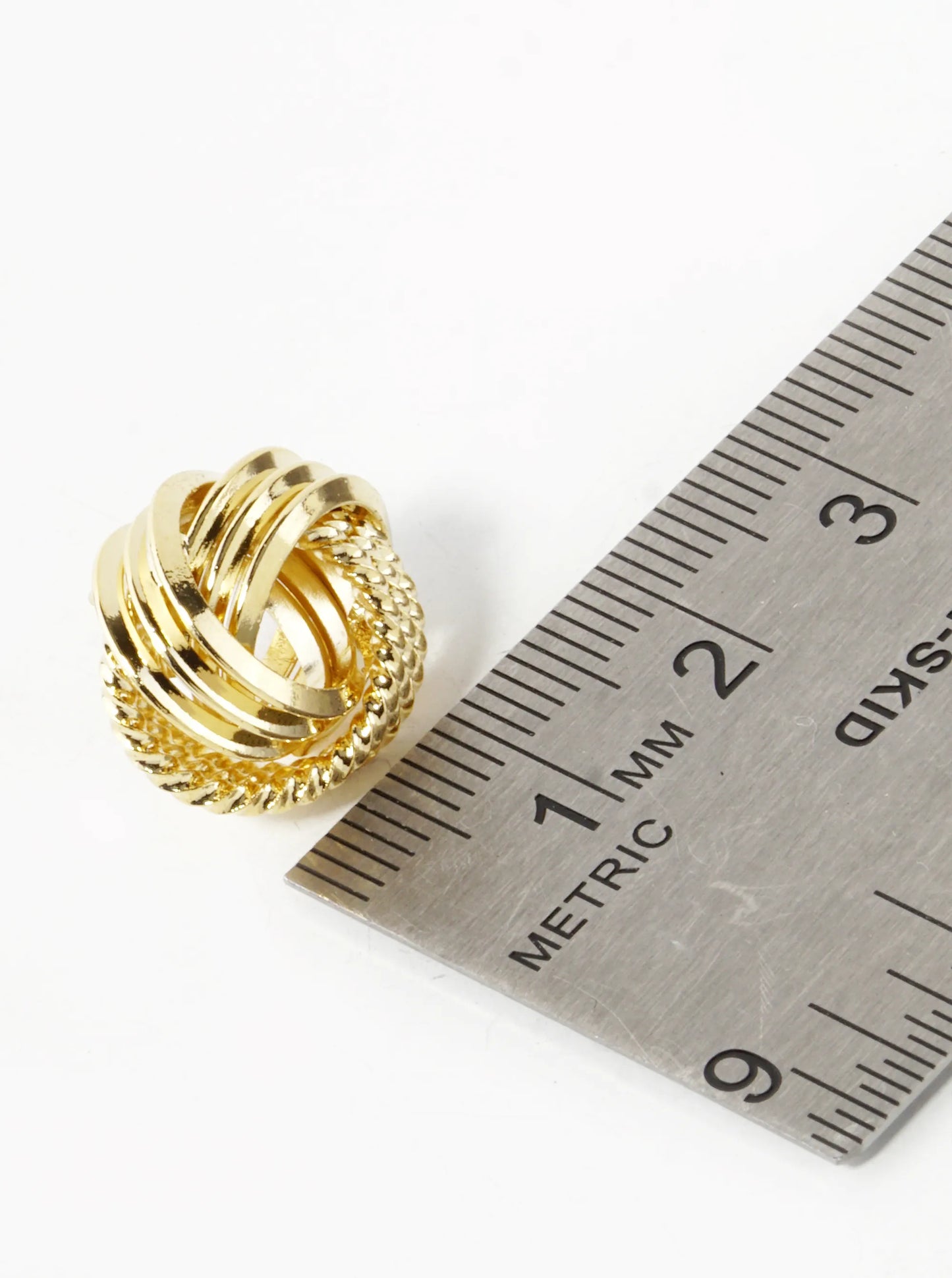 18K Gold Dipped 15mm Mixed Texture Love Knot Stud Earrings