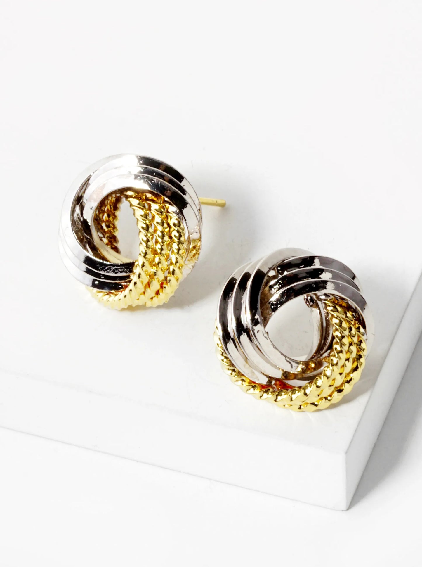 18K Gold Dipped 15mm Mixed Texture Love Knot Stud Earrings